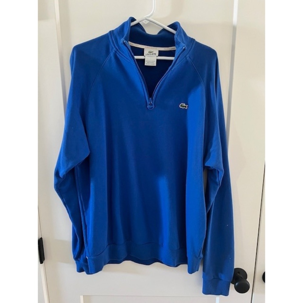 Lacoste Mens Royal Blue Quarter Zip Pullover Sweatshirt Size 6 XL Logo Pique
